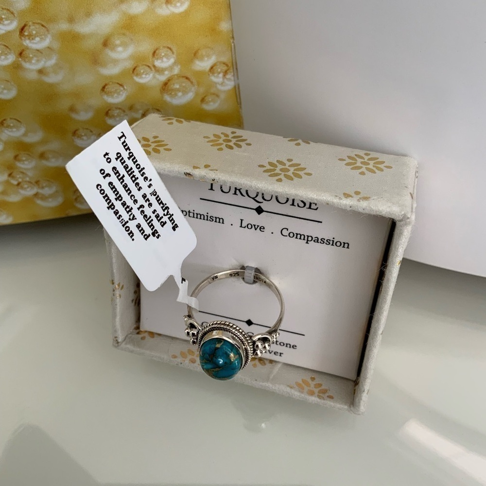 STERLING SILVER BLUE COPPER TURQUOISE RING - Picture 4 of 5